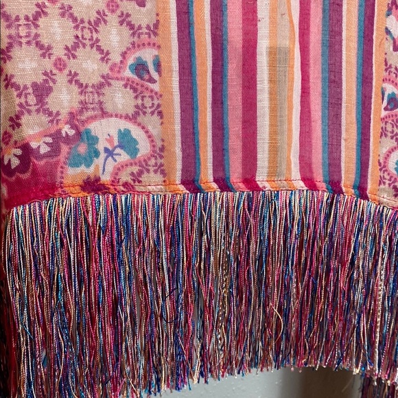 Chico's Blue and Pink Kimono with Fringe Detail - Picture 5 of 14